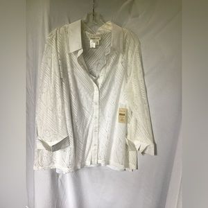 Plus Size White Lace Knit Shirt with Tank, Plus Size 3X